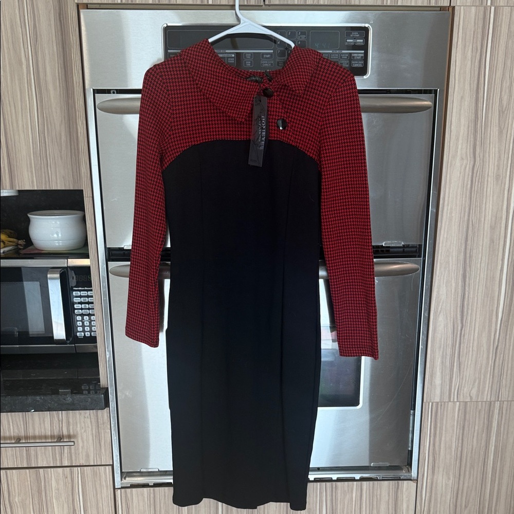 Chic Red and Black Long Sleeve Dress